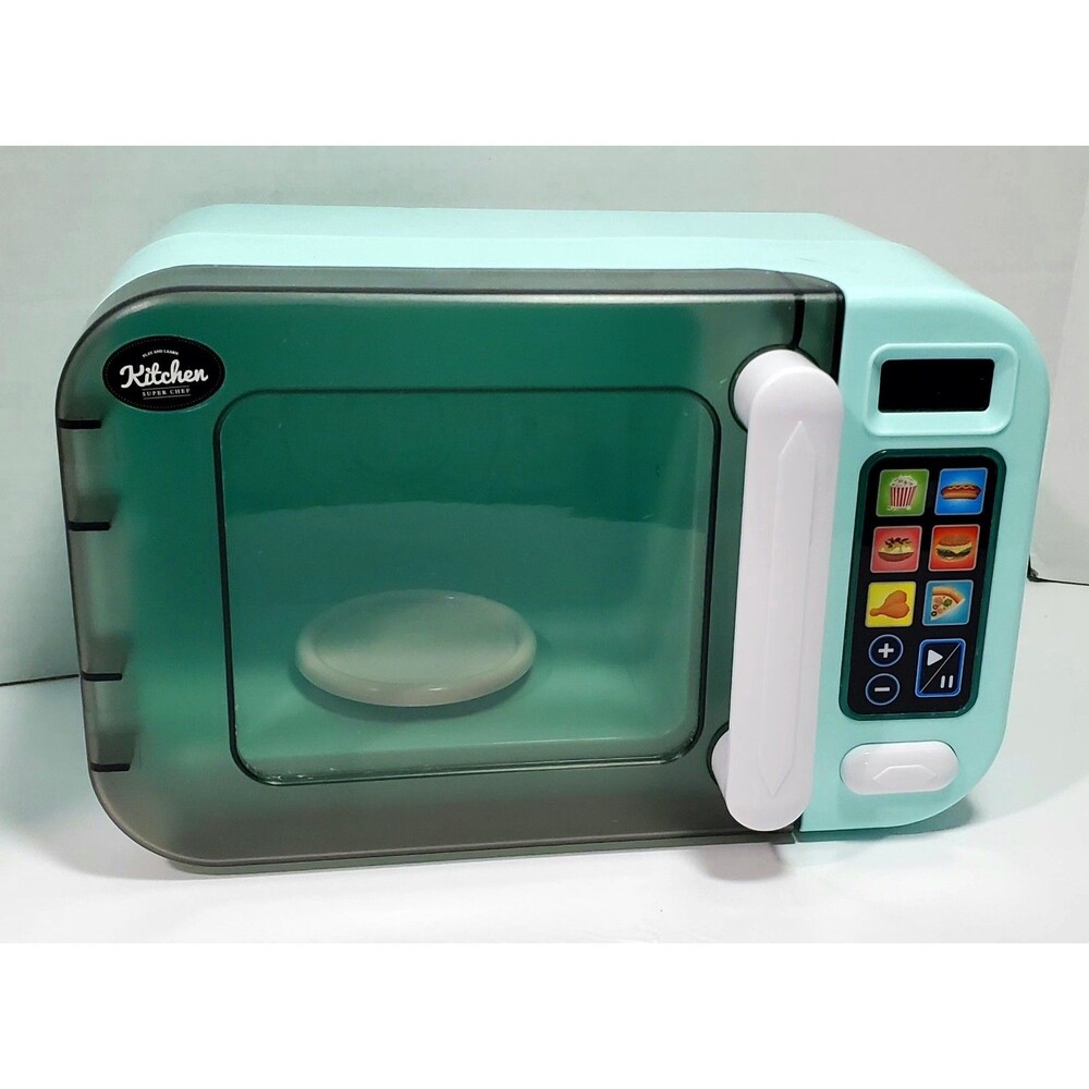 Kidzlane Toy Microwave Oven Pretend Play Kitchen Appliance Green Lights Sounds